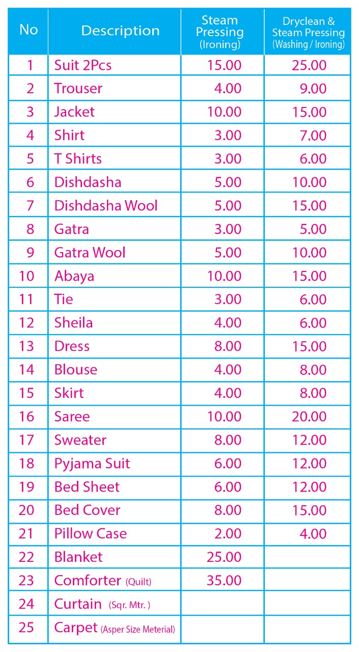 price list